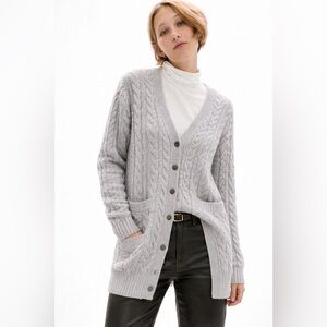 Gray Cable Knit Wool Cotton Blend Cardigan Sweater Size Small Oversized